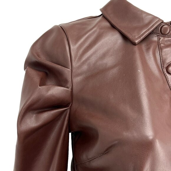 7 For All Mankind Women's Brown Top Size Small Faux Leather Puff Long Sleeve NWT - Picture 6 of 13